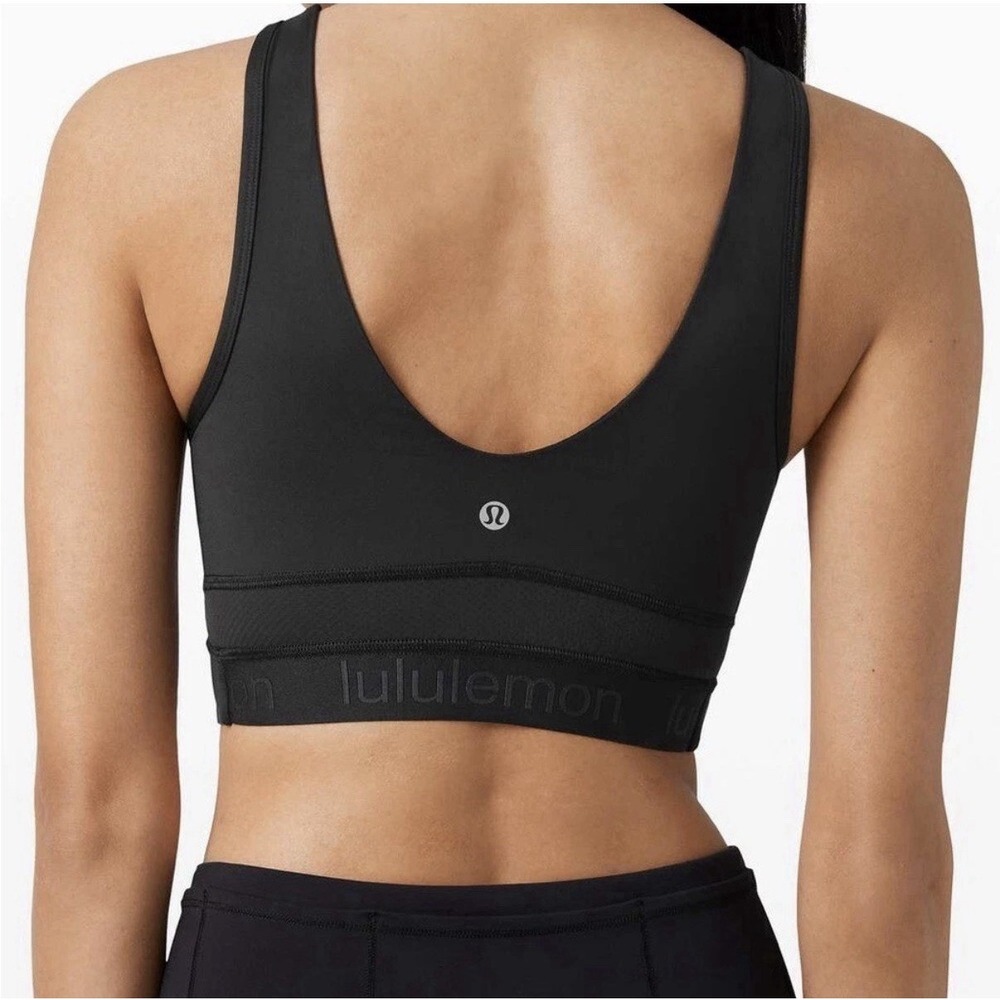 Lululemon Black High Neck Sports Bra Sleek Final Mile Crop Tank Black Sz 4